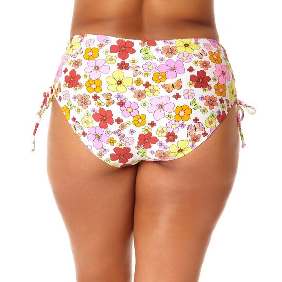 California Sunshine White High Waisted Floral Bikini Bottom Lace-Up Sides 2X - Picture 2 of 6